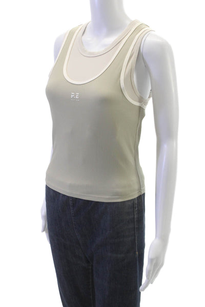 PE Nation Womens Ribbed Layered Westwood Tank Top Beige Size M