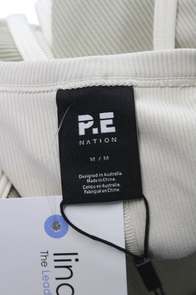 PE Nation Womens Ribbed Layered Westwood Tank Top Beige Size M