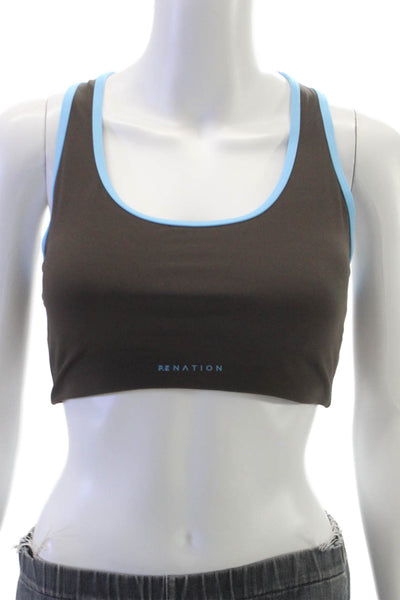 PE Nation Womens Color Block Stellar Sports Bra Brown Blue Size M