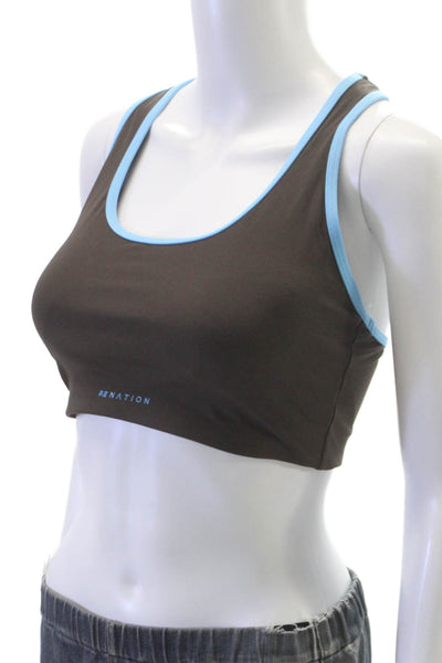 PE Nation Womens Color Block Stellar Sports Bra Brown Blue Size M