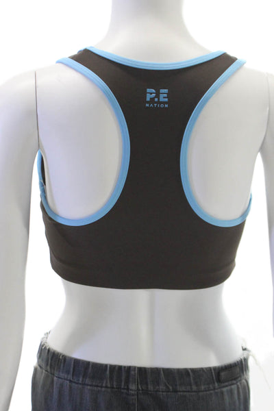 PE Nation Womens Color Block Stellar Sports Bra Brown Blue Size M