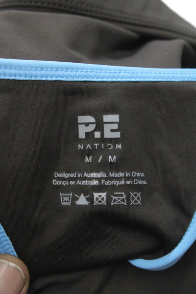 PE Nation Womens Color Block Stellar Sports Bra Brown Blue Size M