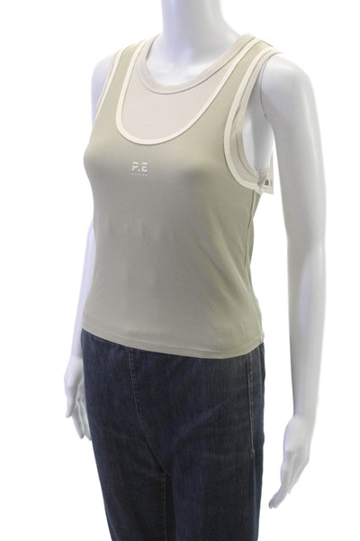 PE Nation Womens Ribbed Layered Westwood Sleeveless Tank Top Beige Size M