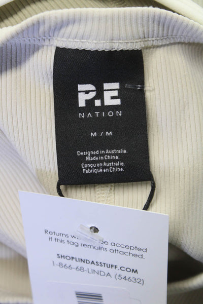 PE Nation Womens Ribbed Layered Westwood Sleeveless Tank Top Beige Size M