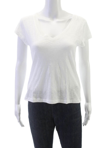 LNA Womens White V-Neck Short Sleeve Basic T-Shirt Size XS
