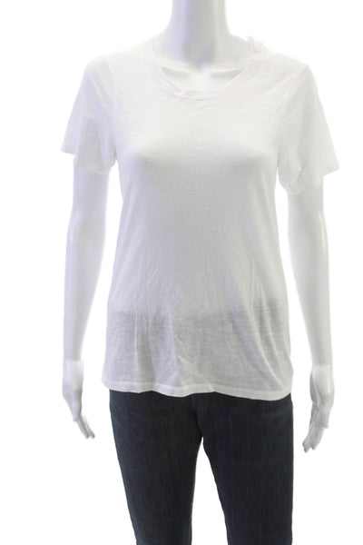 Monrow Womens Basic T-Shirt White Crew Neck Short Sleeve Size L