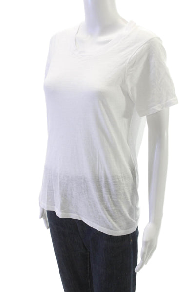 Monrow Womens Basic T-Shirt White Crew Neck Short Sleeve Size L