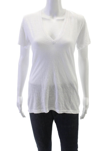 Monrow Womens Basic V Neck Short Sleeve White T Shirt Size L