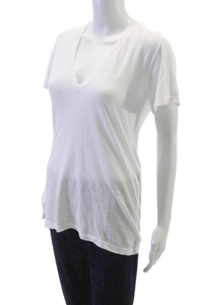 Monrow Womens Basic V Neck Short Sleeve White T Shirt Size L