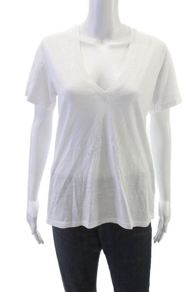 Monrow Womens Basic V-Neck Short Sleeve T-Shirt White Size M