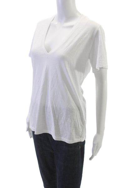 Monrow Womens Basic V-Neck Short Sleeve T-Shirt White Size M