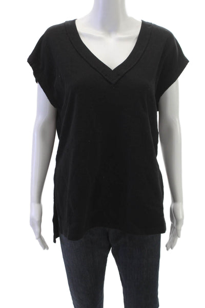 Z Supply Womens Basic V-Neck Black T-Shirt Sleeveless Cotton Size M