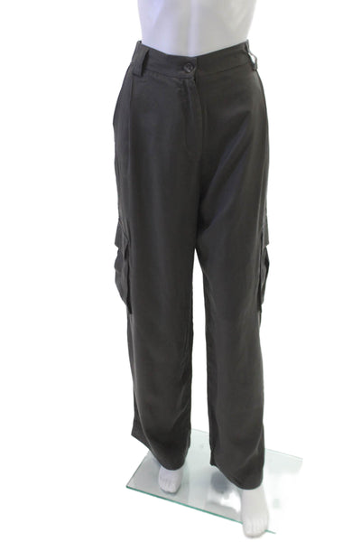Allfenix Women Cargo Pants Gray Tencel Button Inseam 30 Size M