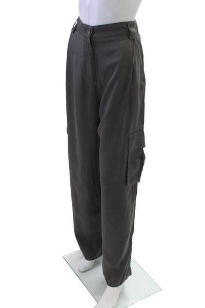 Allfenix Women Cargo Pants Gray Tencel Button Inseam 30 Size M