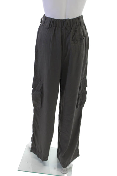 Allfenix Women Cargo Pants Gray Tencel Button Inseam 30 Size M
