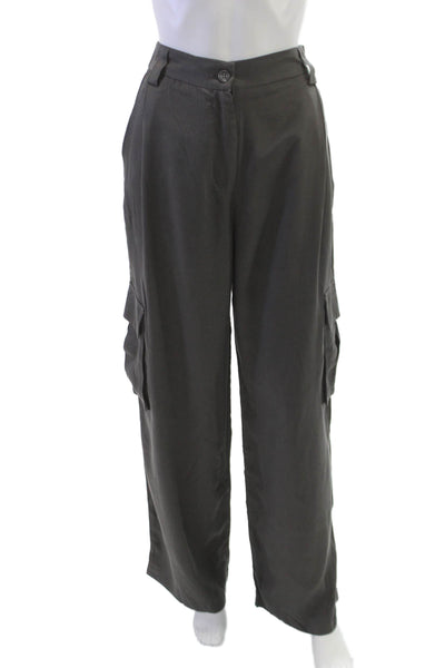 Allfenix Womens Cargo Pants Gray Tencel Button Inseam 30 Size XS