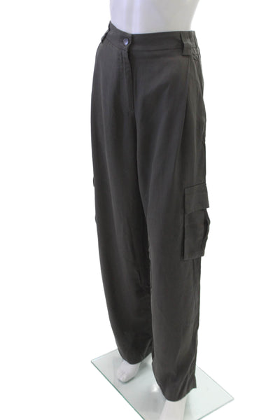 Allfenix Womens Cargo Pants Gray Tencel Button Inseam 30 Size XS