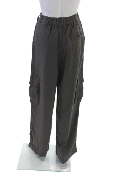 Allfenix Womens Cargo Pants Gray Tencel Button Inseam 30 Size XS