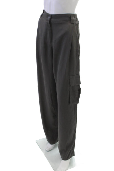 Allfenix Women Cargo Pants Gray Tencel Button Inseam 30 Size L