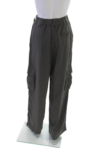 Allfenix Women Cargo Pants Gray Tencel Button Inseam 30 Size L
