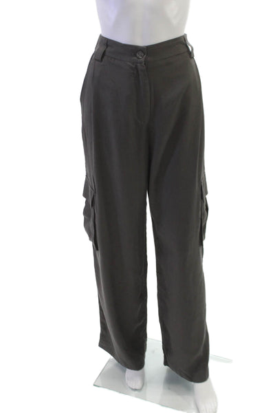 Allfenix Womens Cargo Pants Gray Tencel Button Inseam 30 Size S