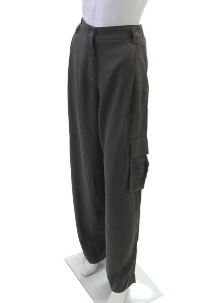 Allfenix Womens Cargo Pants Gray Tencel Button Inseam 30 Size S