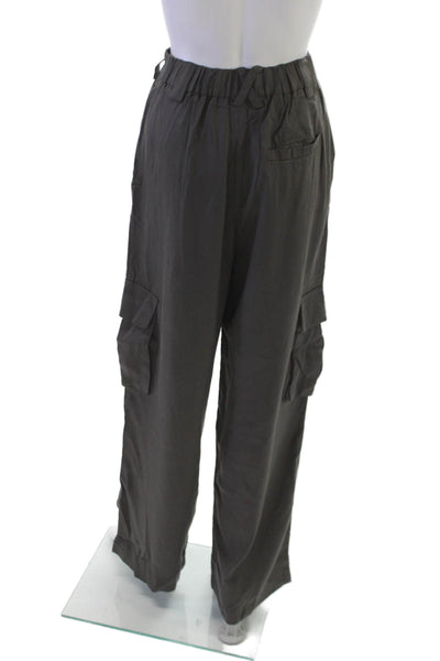 Allfenix Womens Cargo Pants Gray Tencel Button Inseam 30 Size S