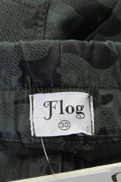 Flog Mens Jogger Pants Camouflage Green Drawstring 98% Cotton Size 30
