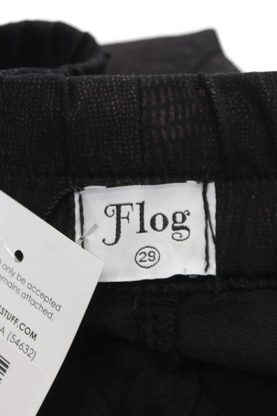 Flog Womens Jogger Pants Black Geometric Cotton Blend Drawstring Size 29