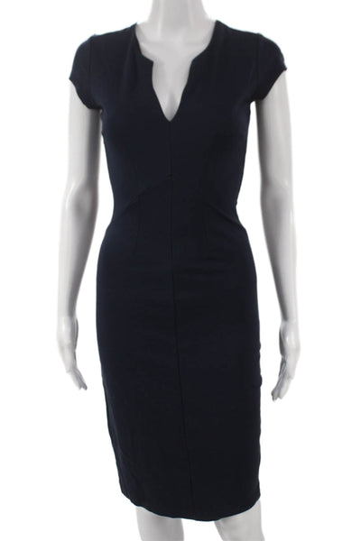 Eight Sixty Women Sheath Dress Blue V-Neck Short Sleeve Zip Size S
