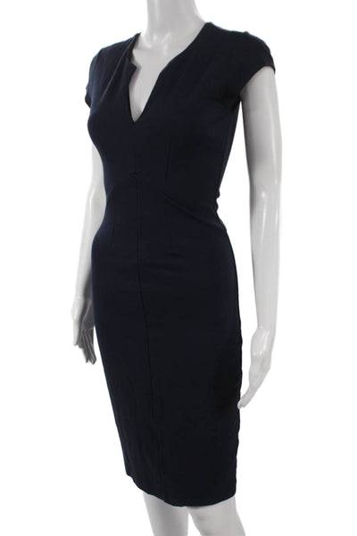 Eight Sixty Women Sheath Dress Blue V-Neck Short Sleeve Zip Size S