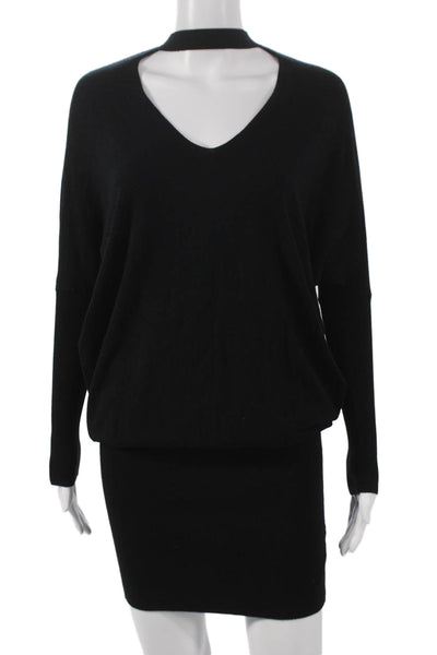 Zara Women Black Viscose Sweater Dress Long Sleeve High Neck Short Size S