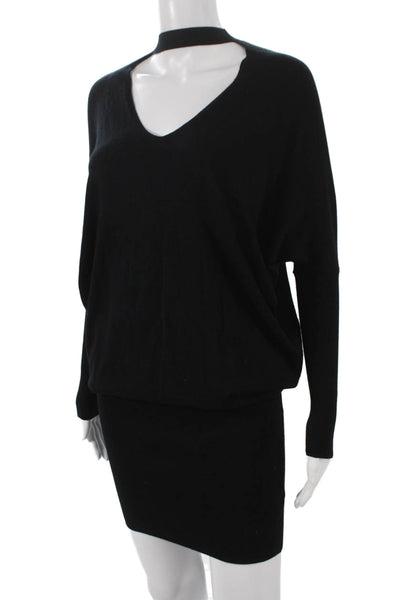 Zara Women Black Viscose Sweater Dress Long Sleeve High Neck Short Size S