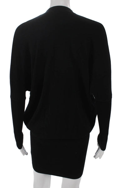 Zara Women Black Viscose Sweater Dress Long Sleeve High Neck Short Size S