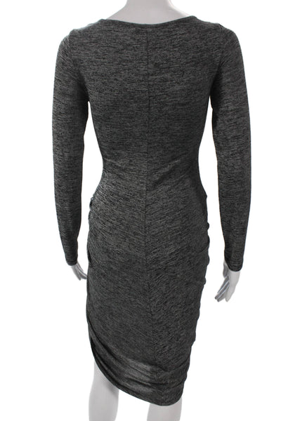 Adrianna Papell Women Bodycon Dress Gray Long Sleeve Scoop Neck Midi Size XS