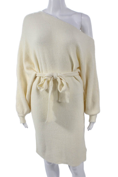 Blue Blush Womens Sweater Dress Ivory Off the Shoulder Long Sleeve Size M