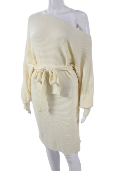 Blue Blush Womens Sweater Dress Ivory Off the Shoulder Long Sleeve Size M
