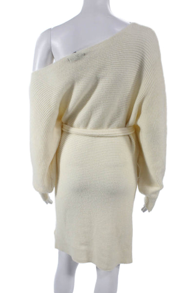Blue Blush Womens Sweater Dress Ivory Off the Shoulder Long Sleeve Size M