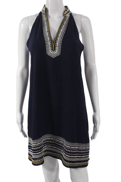 THML Womens Blue Geometric Halter Sleeveless Shift Dress Bohemian Short Size S
