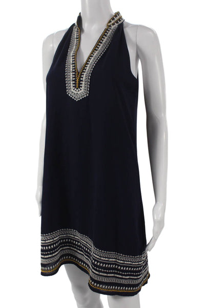THML Womens Blue Geometric Halter Sleeveless Shift Dress Bohemian Short Size S