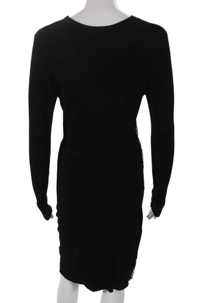 Shoshanna Womens Sweater Dress Black Geometric Long Sleeve Midcalf Rayon Size S