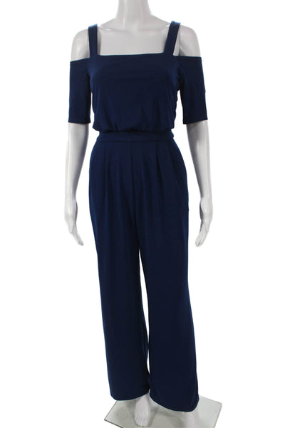 Vince Camuto Womens Blue Off Shoulder Jumpsuit Short Sleeve Zip Size 2