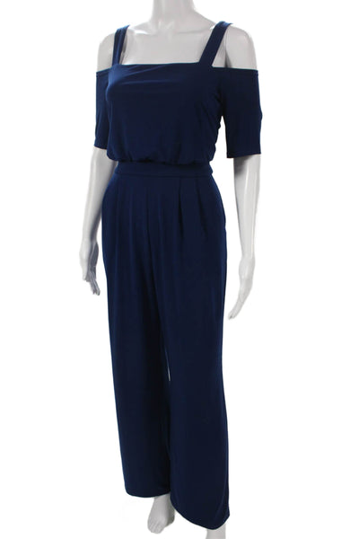 Vince Camuto Womens Blue Off Shoulder Jumpsuit Short Sleeve Zip Size 2