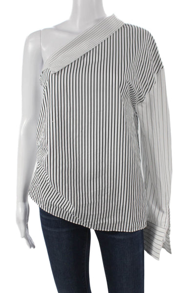 Zara Women Asymmetrical Striped One Shoulder Long Sleeve Blouse Size S