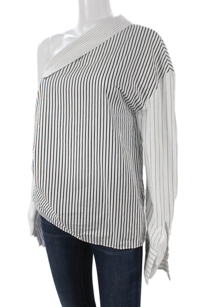 Zara Women Asymmetrical Striped One Shoulder Long Sleeve Blouse Size S