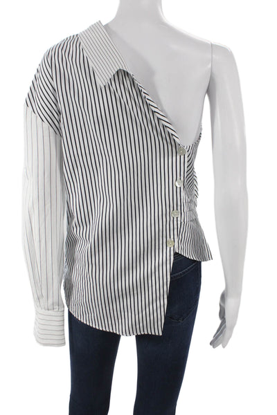 Zara Women Asymmetrical Striped One Shoulder Long Sleeve Blouse Size S