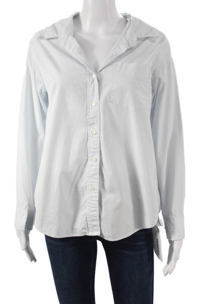 Wilfred Free Womens Blue Cotton Collared Long Sleeve Button-Up Top Size 2XS