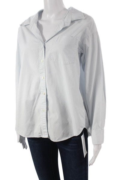 Wilfred Free Womens Blue Cotton Collared Long Sleeve Button-Up Top Size 2XS