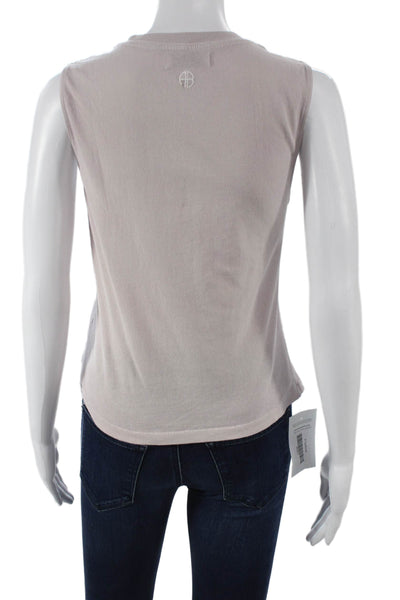 Anine Bing Women Beige Basic Sleeveless Tank Crew 100% Organic Cotton Size XS