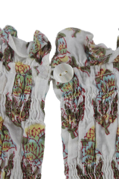 NIBI-MTK Womens Floral Cotton High Neck Button Short Sleeve Blouse Size M